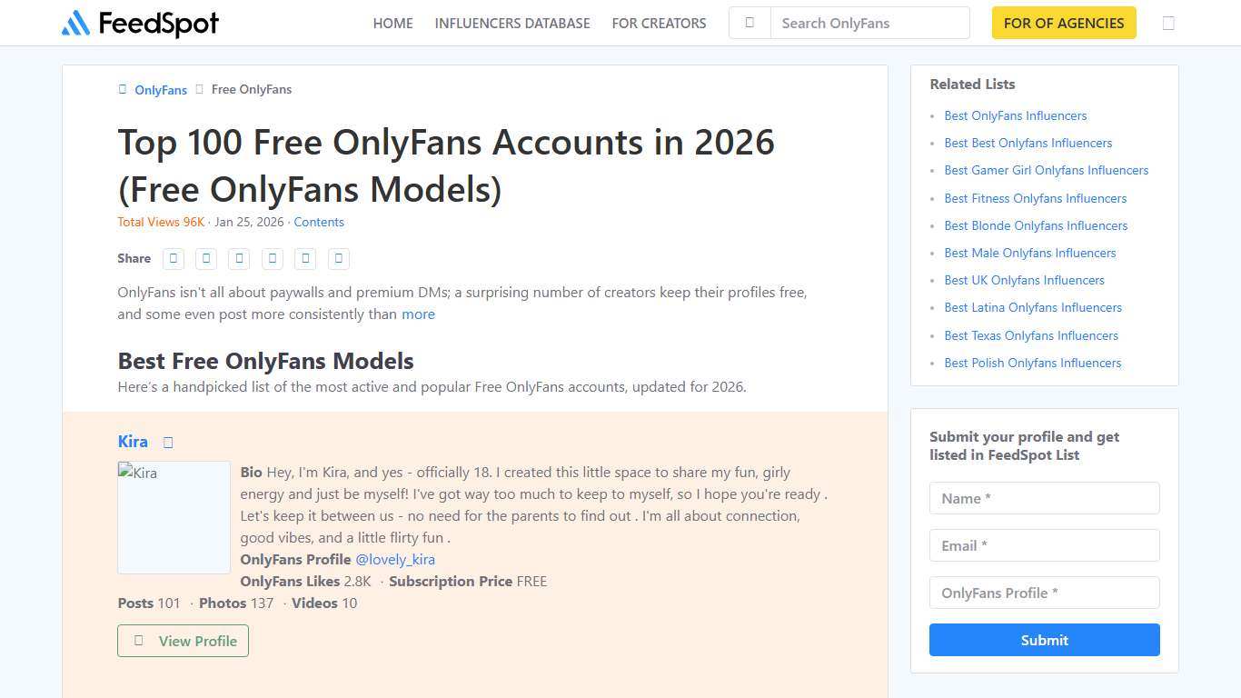 Top 100 Free OnlyFans Accounts in 2026 (Free OnlyFans Models)